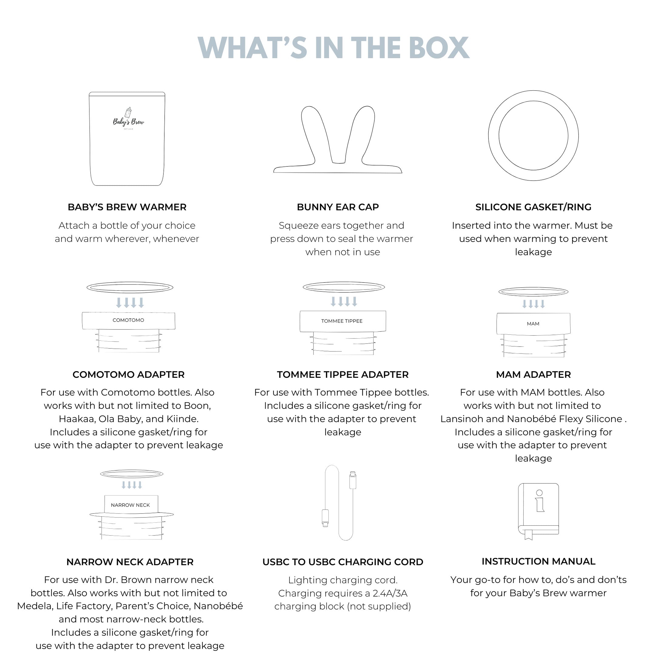 3.0 Portable Bottle Warmer Adapter Set (Warmer + Four Adapters)
