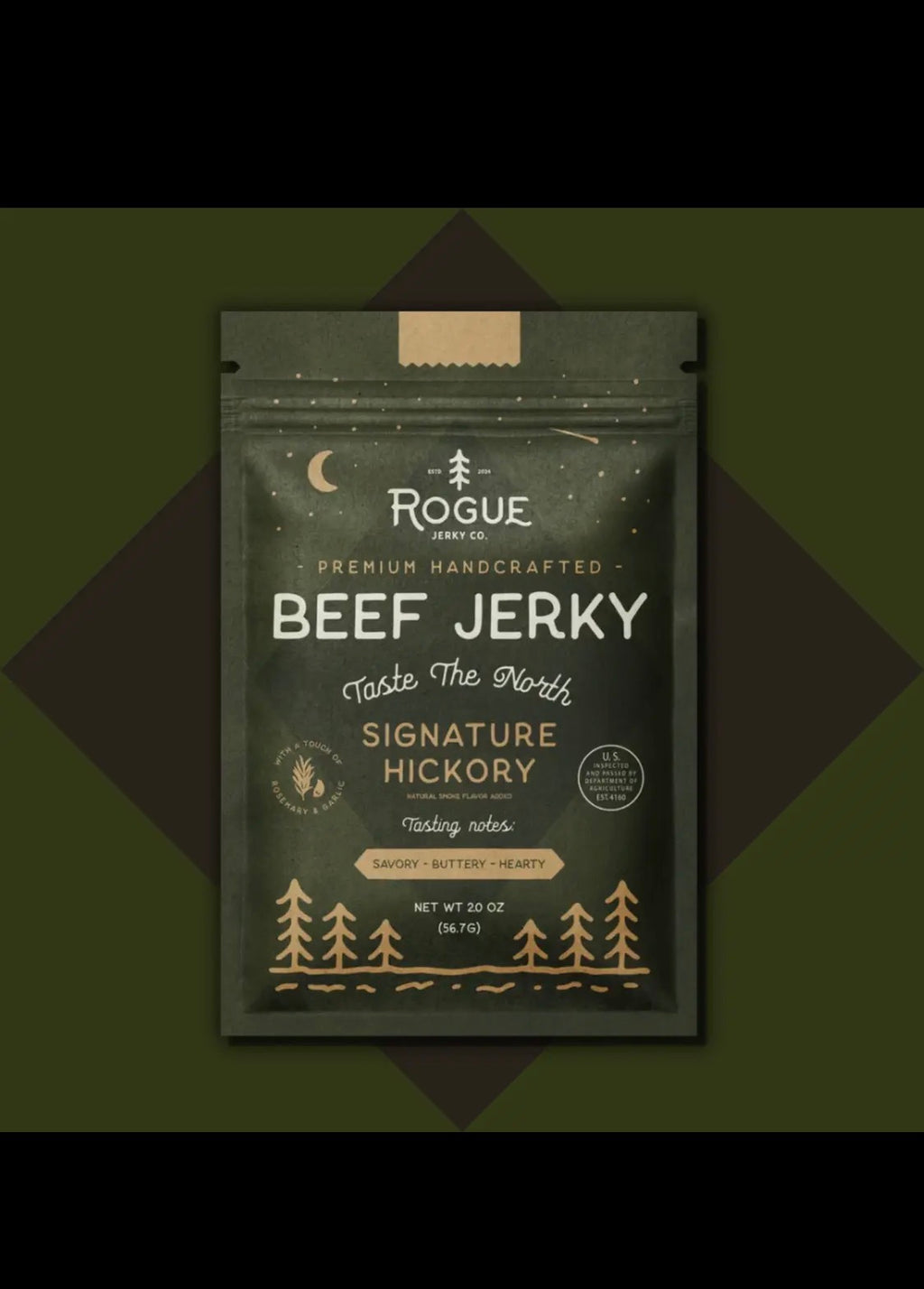 Rogue Jerky Co. Signature Hickory Beef Jerky Old-Fashioned Style, Small Batch 2 Oz