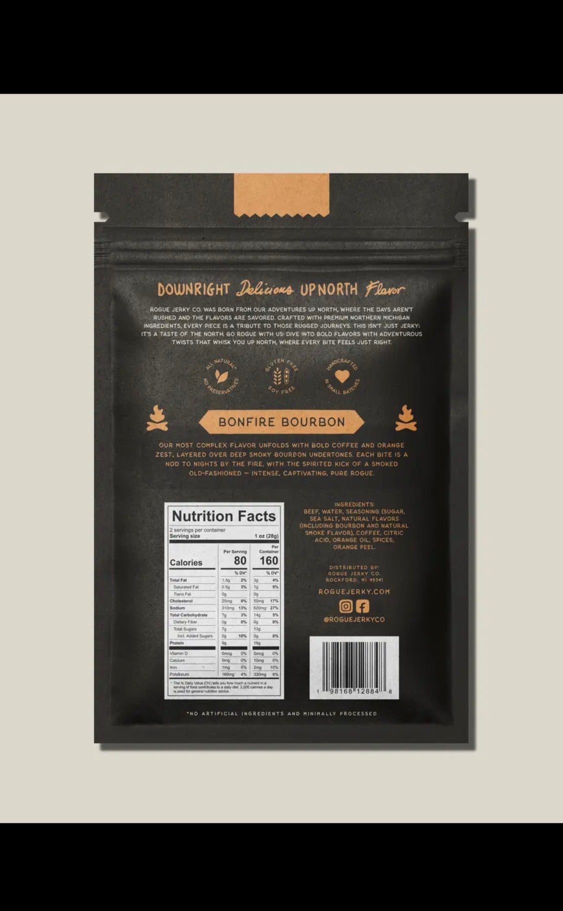 Rogue Jerky Bonfire Bourbon Beef Jerky, Sm Batch, Gluten Free, 2 oz
