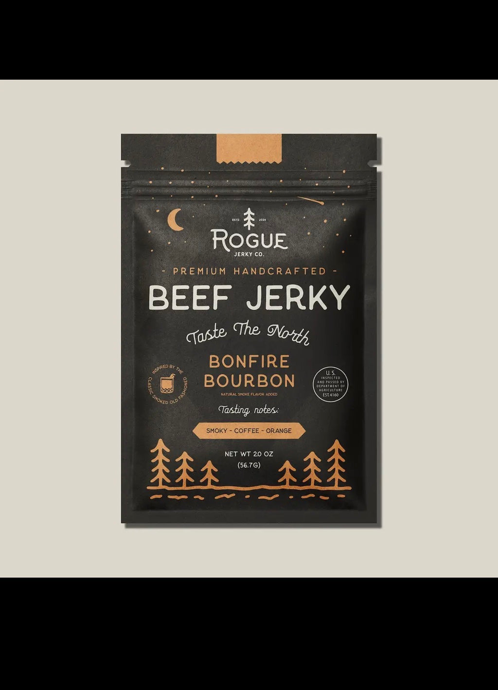 Rogue Jerky Bonfire Bourbon Beef Jerky, Sm Batch, Gluten Free, 2 oz