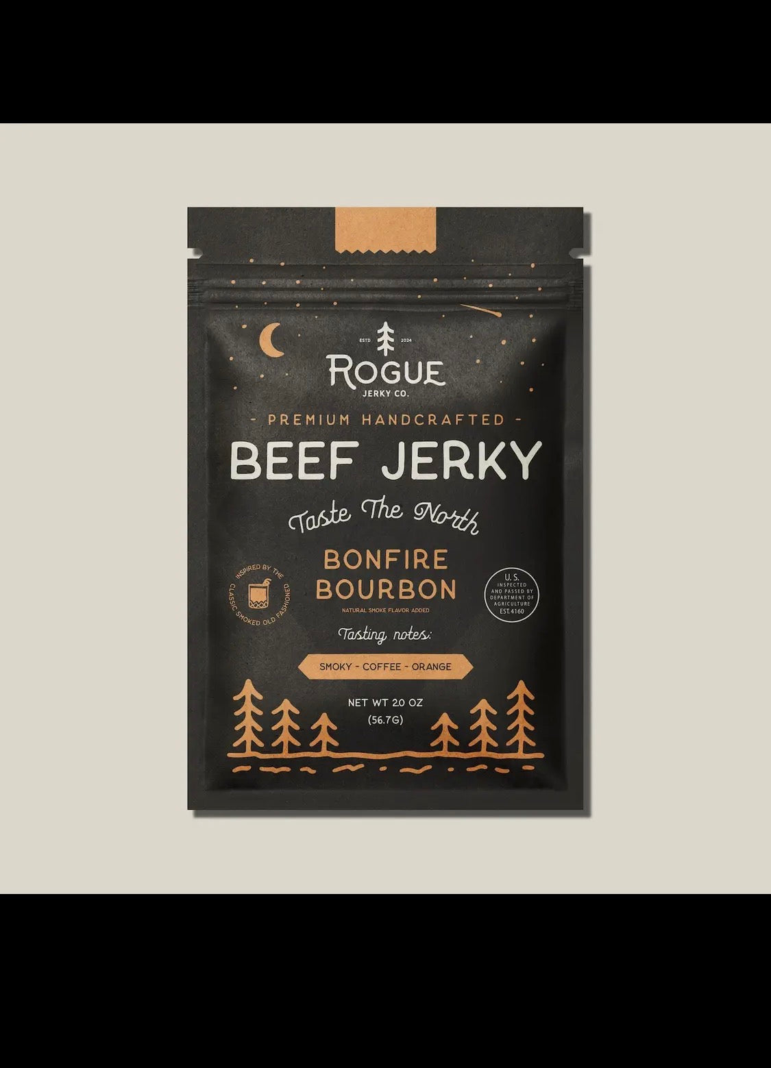 Rogue Jerky Bonfire Bourbon Beef Jerky, Sm Batch, Gluten Free, 2 oz