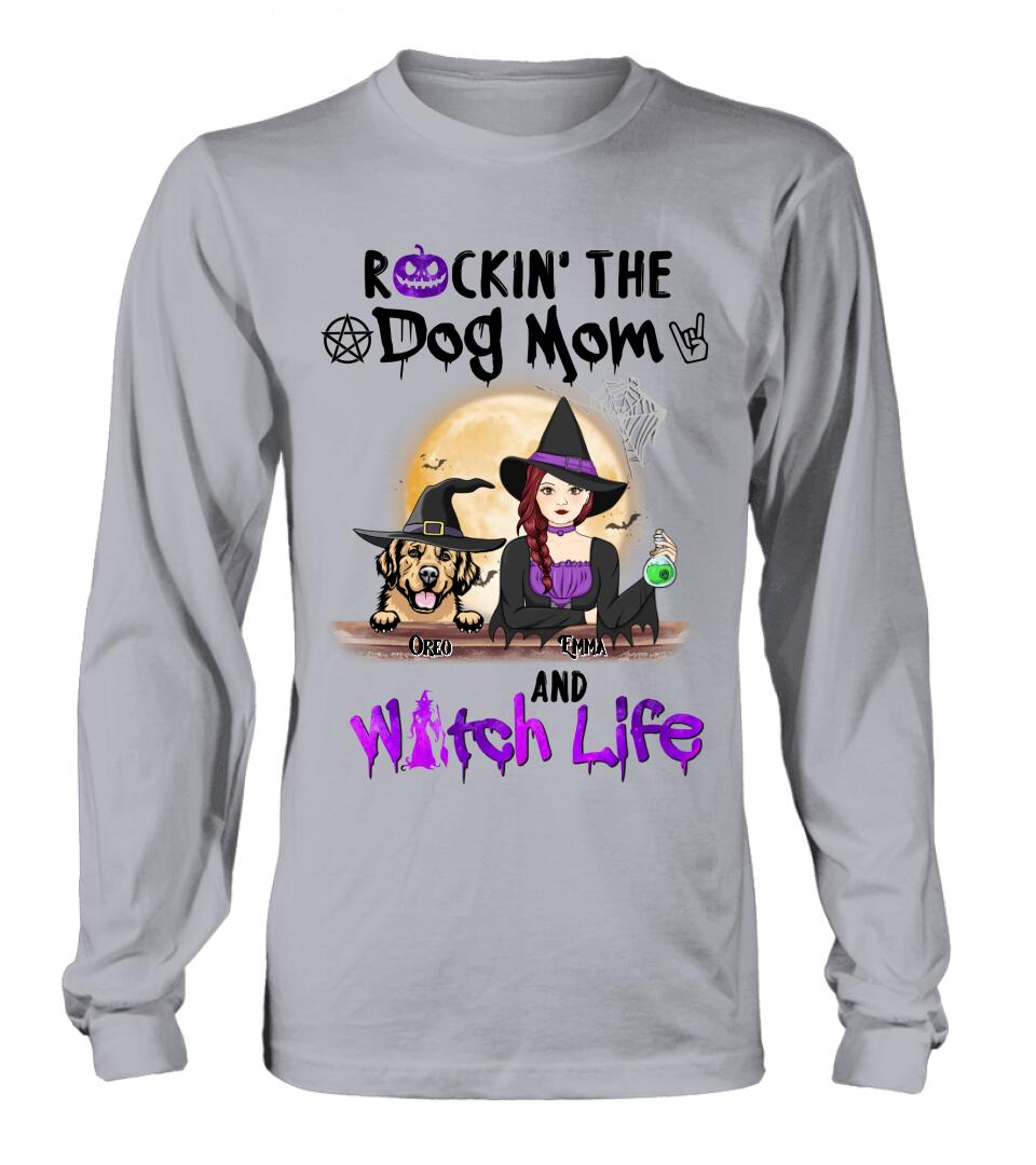 Personalized Pet Witch Shirt/Hoodie - Up to 4 Pets - Halloween Gift For Dog/Cat Lover - Rockin' The Dog Mom & Witch Life
