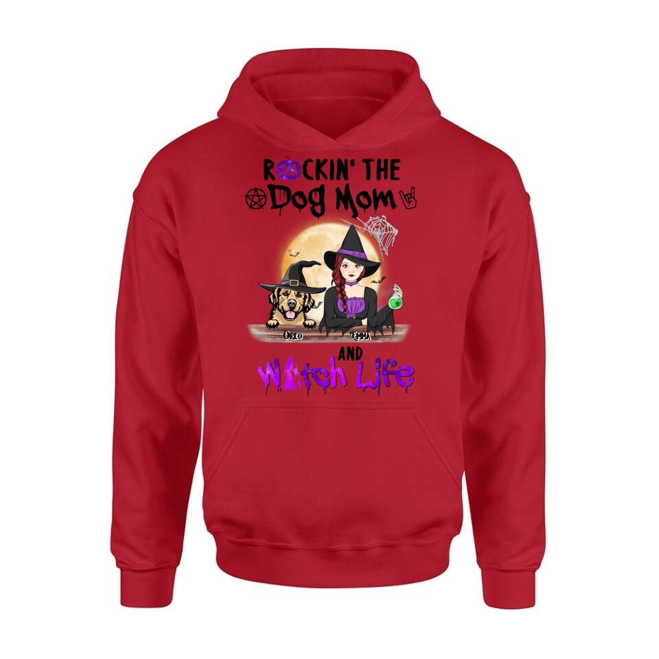 Personalized Pet Witch Shirt/Hoodie - Up to 4 Pets - Halloween Gift For Dog/Cat Lover - Rockin' The Dog Mom & Witch Life