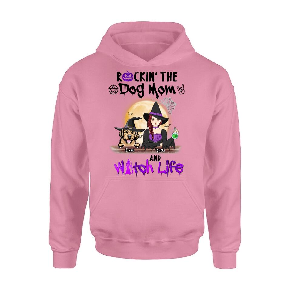 Personalized Pet Witch Shirt/Hoodie - Up to 4 Pets - Halloween Gift For Dog/Cat Lover - Rockin' The Dog Mom & Witch Life