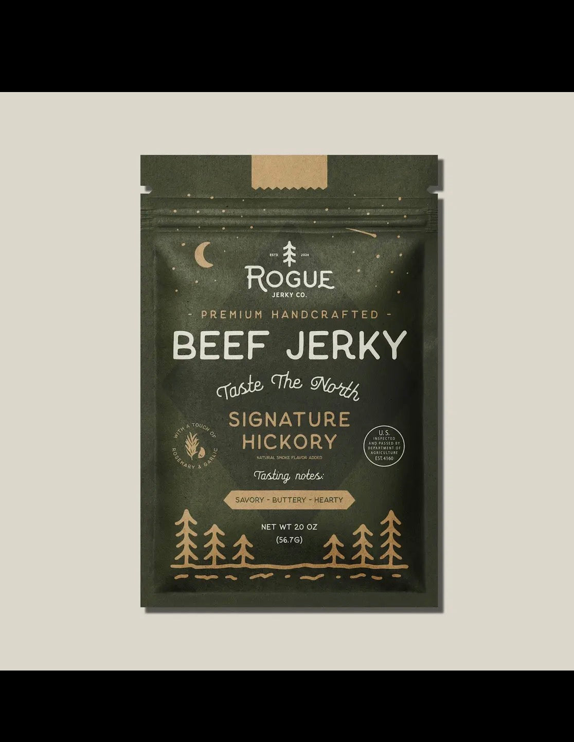 Rogue Jerky Co. Signature Hickory Beef Jerky Old-Fashioned Style, Small Batch 2 Oz