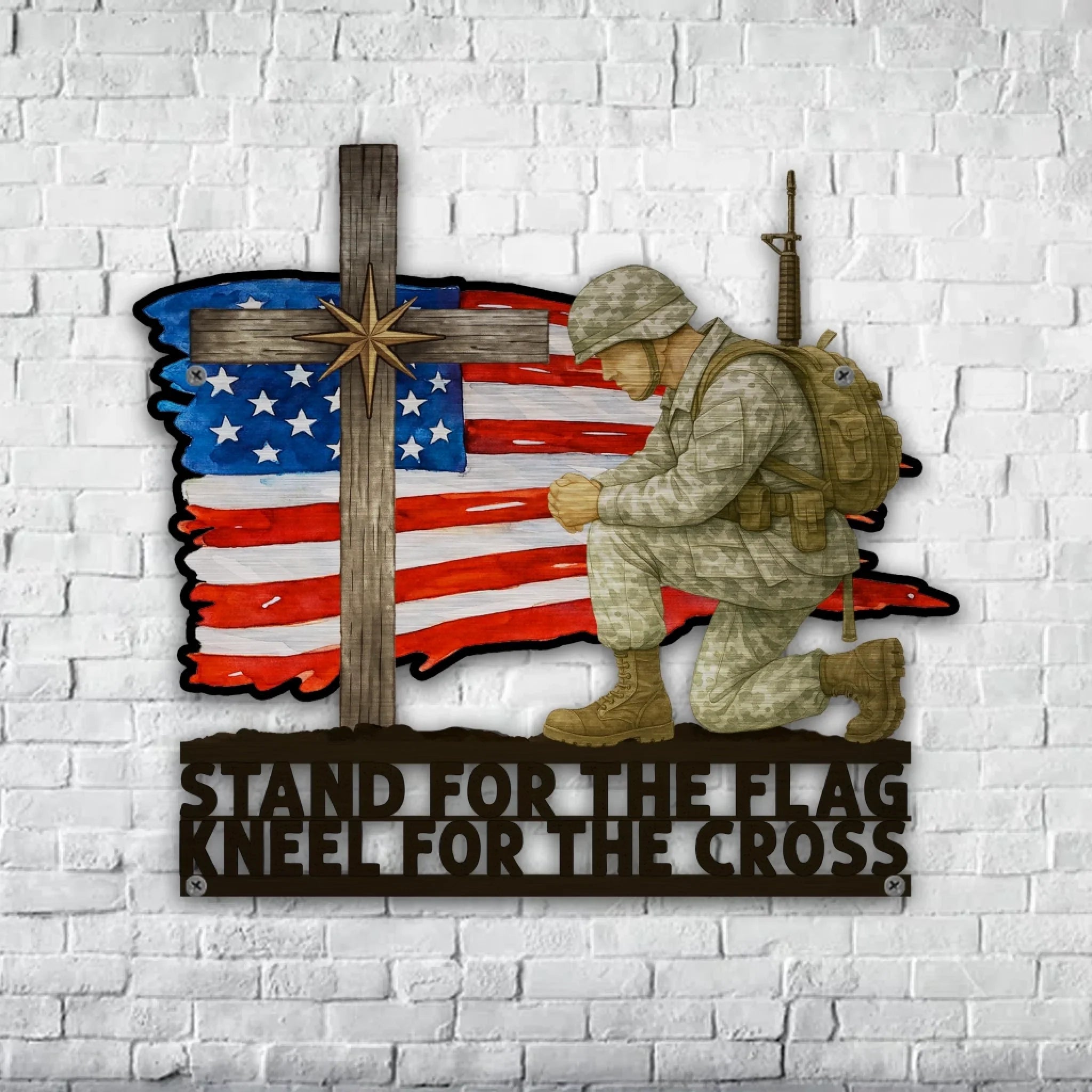 4th July Metal Sign - Stand For The Flag Kneel For The Cross – Patriotic Metal Wall Sign