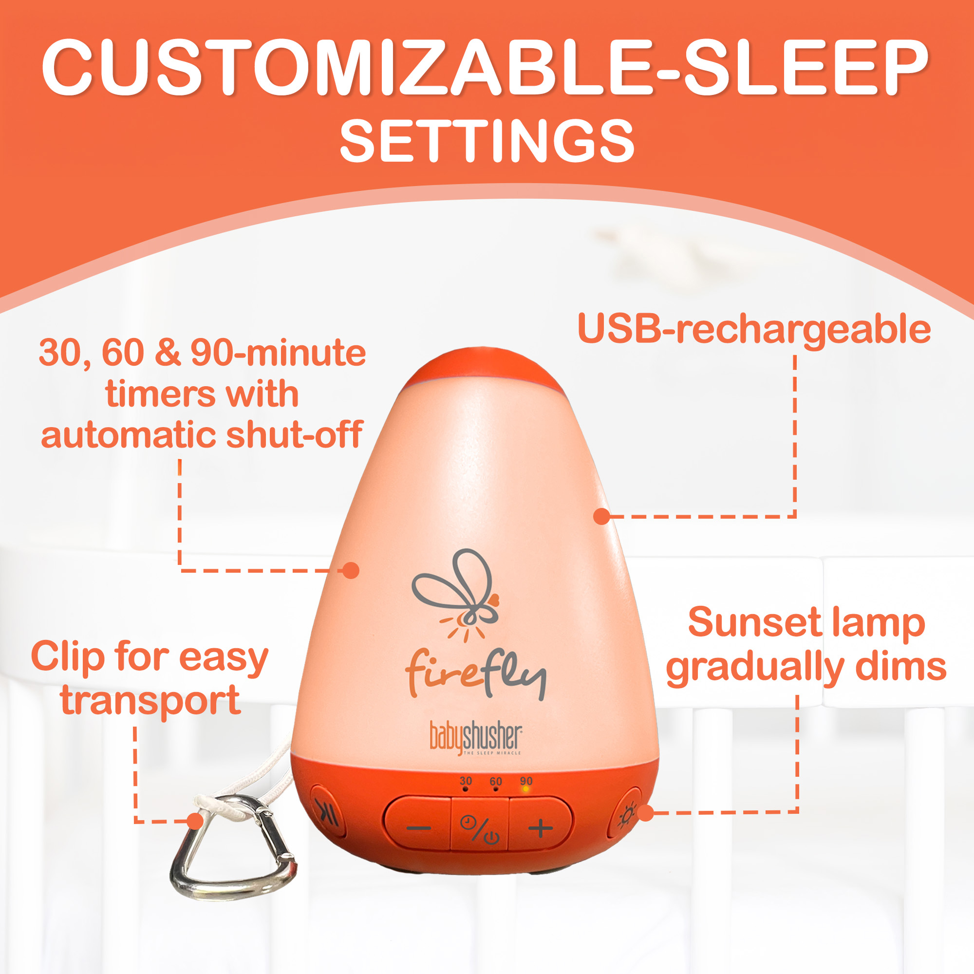 Firefly Portable Baby Sound Machine – Rechargeable Shushing & Night Light by Baby Shusher