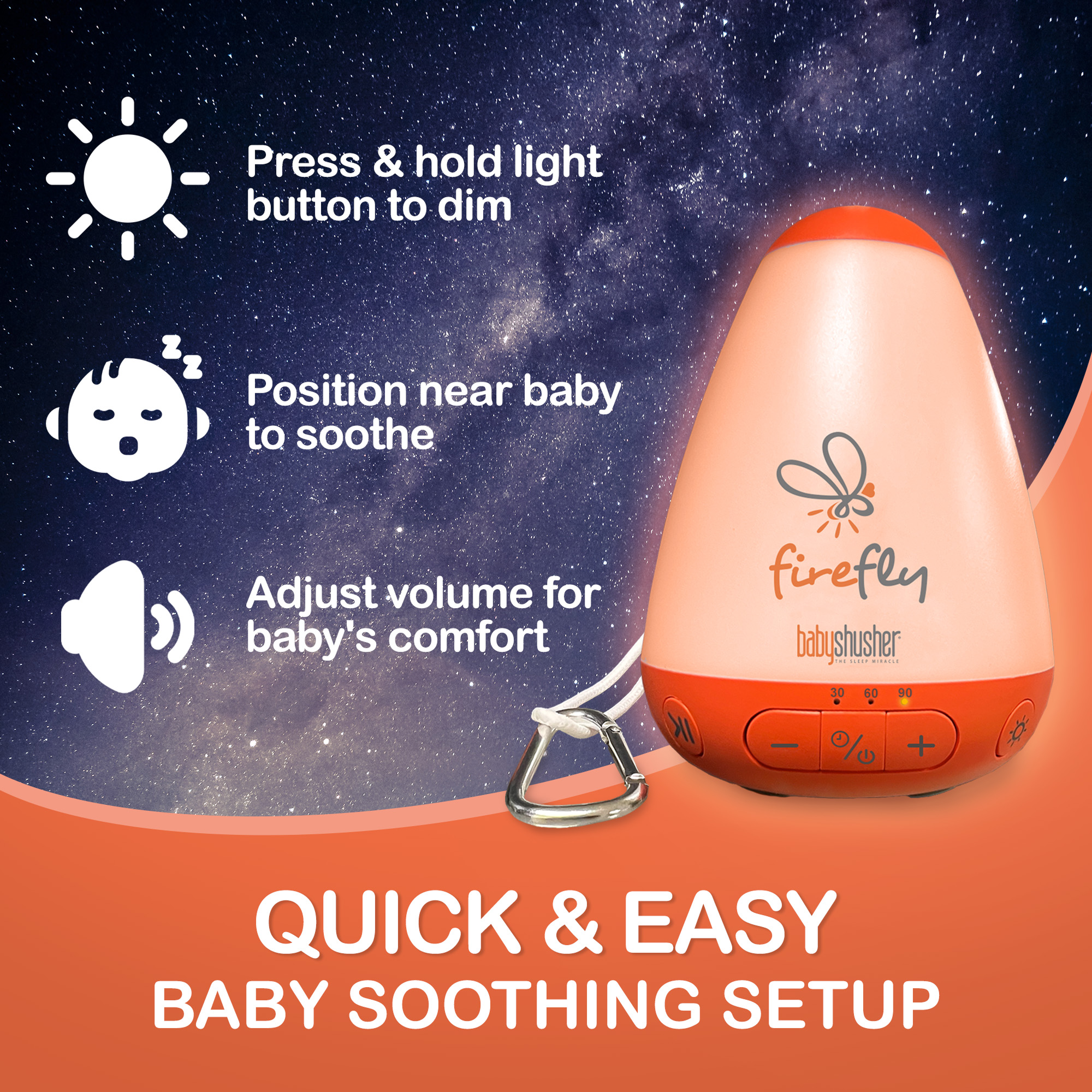 Firefly Portable Baby Sound Machine – Rechargeable Shushing & Night Light by Baby Shusher
