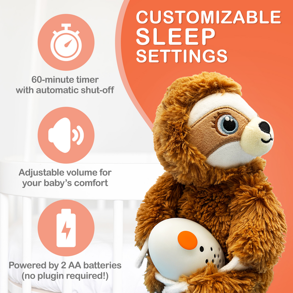 Baby Shusher Sloth Plush Sound Machine – Soothing Shushing Toy for Babies and Toddlers