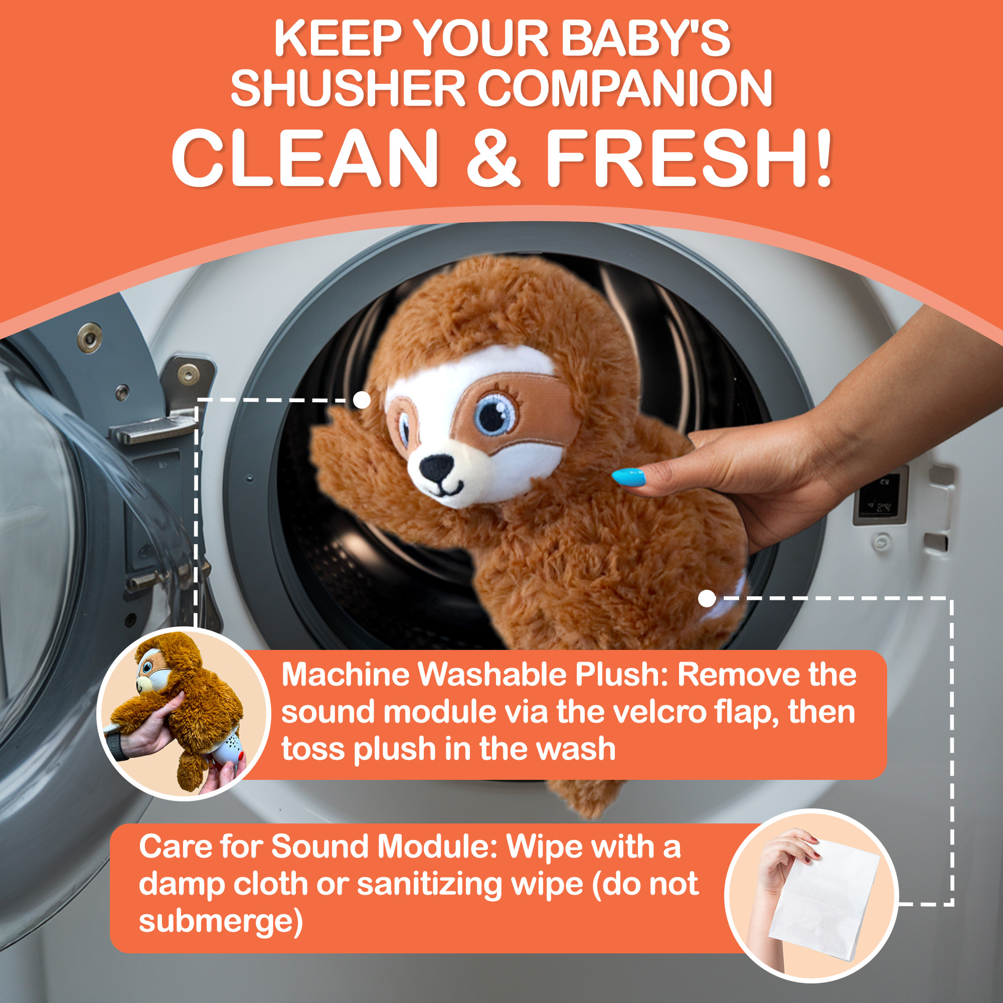 Baby Shusher Sloth Plush Sound Machine – Soothing Shushing Toy for Babies and Toddlers