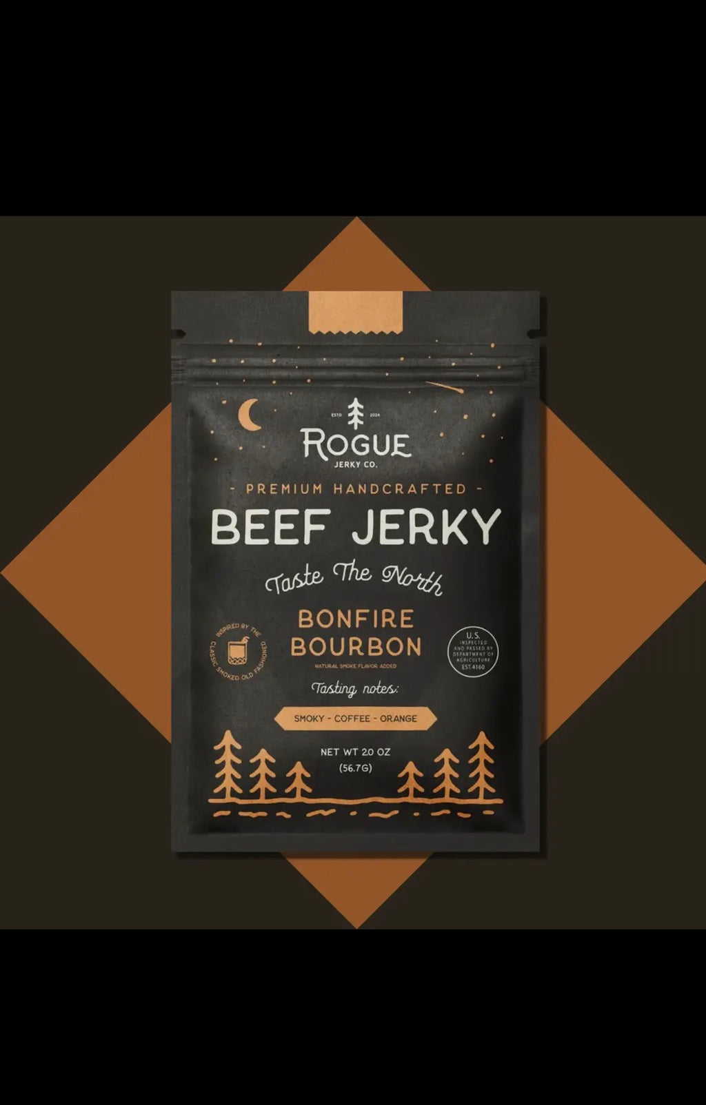 Rogue Jerky Bonfire Bourbon Beef Jerky, Sm Batch, Gluten Free, 2 oz