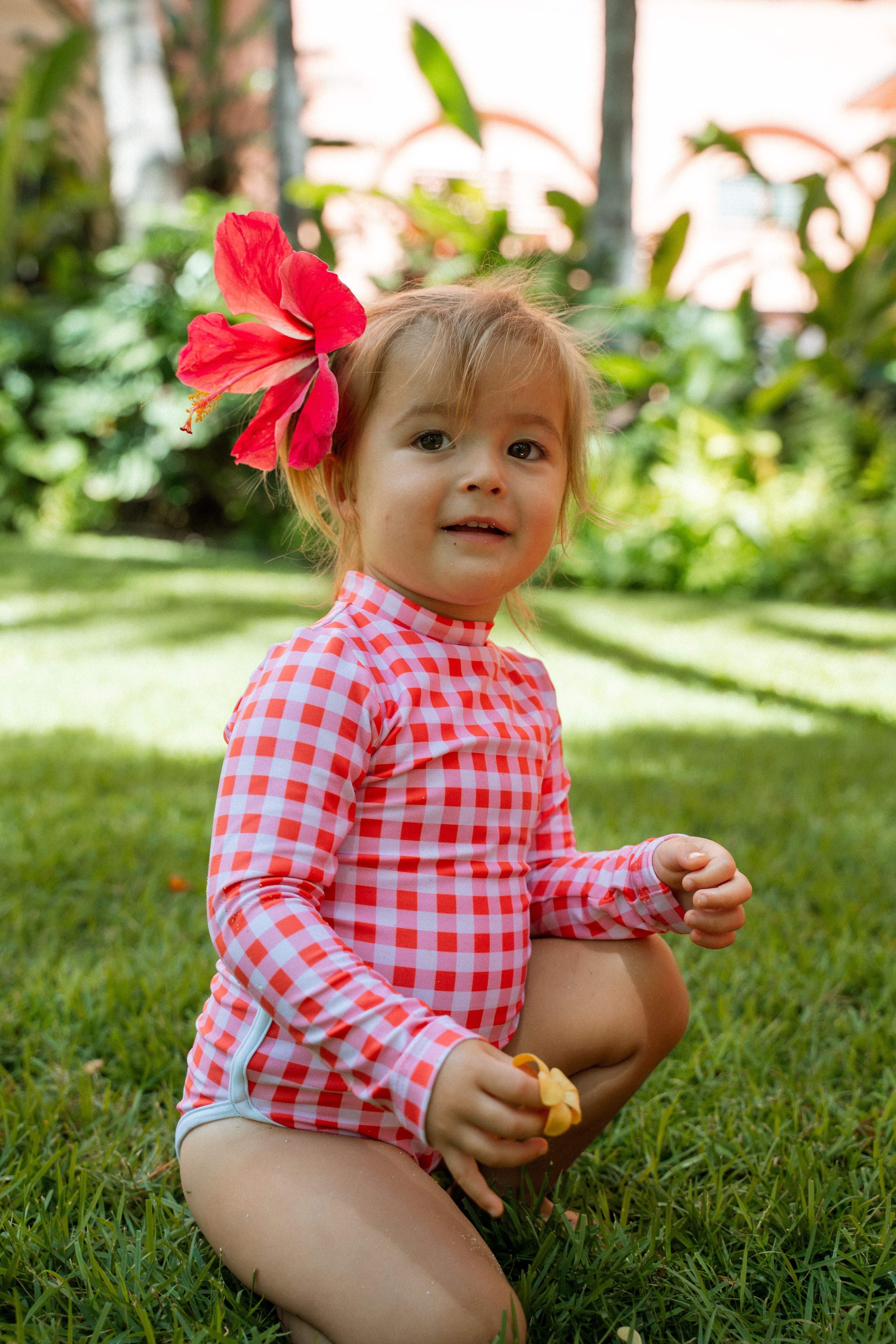 Lola One Piece Kids Swimsuit - Guava Gingham
