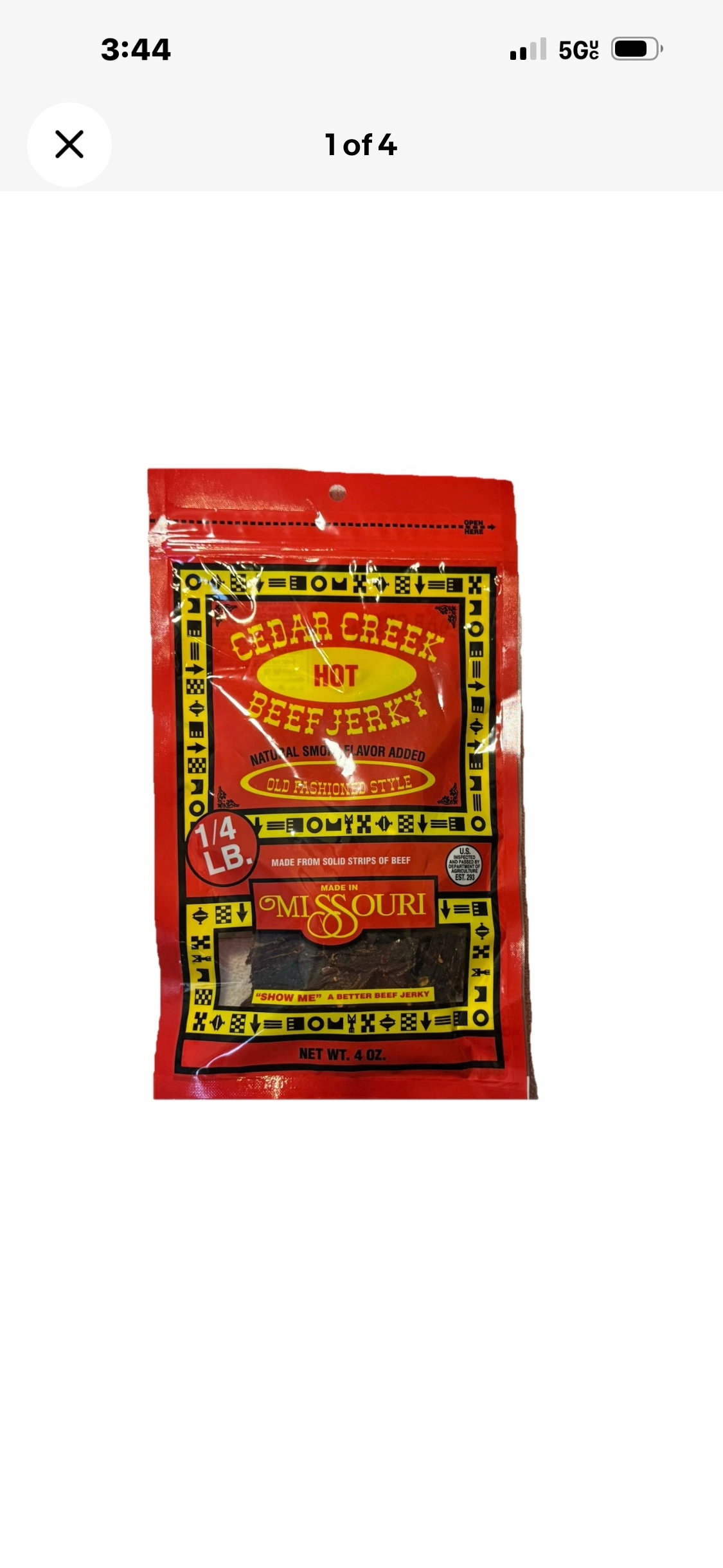 6 - 4 OZ Cedar Creek Hot Beef Jerky Old Fashioned Style No Preservatives