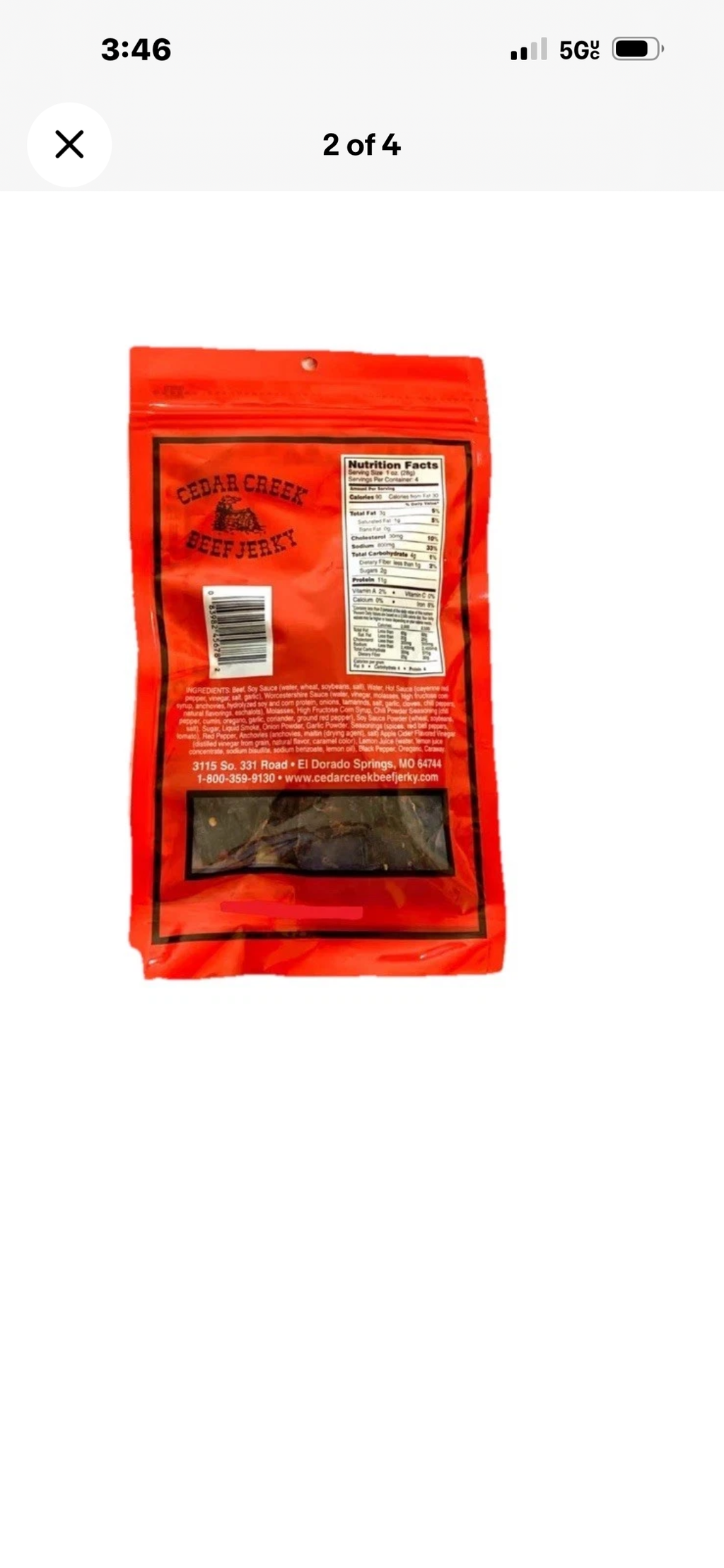 6 - 4 OZ Cedar Creek Hot Beef Jerky Old Fashioned Style No Preservatives