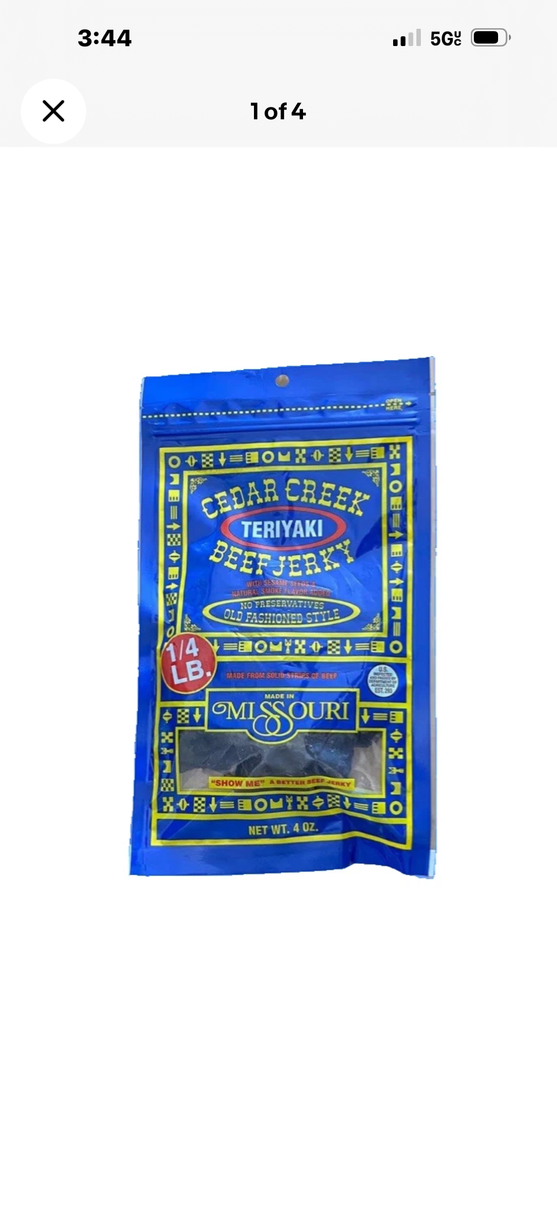 6 - 4 OZ bag, Cedar Creek Teriyaki Beef Jerky, Old Fashioned, No Preservatives