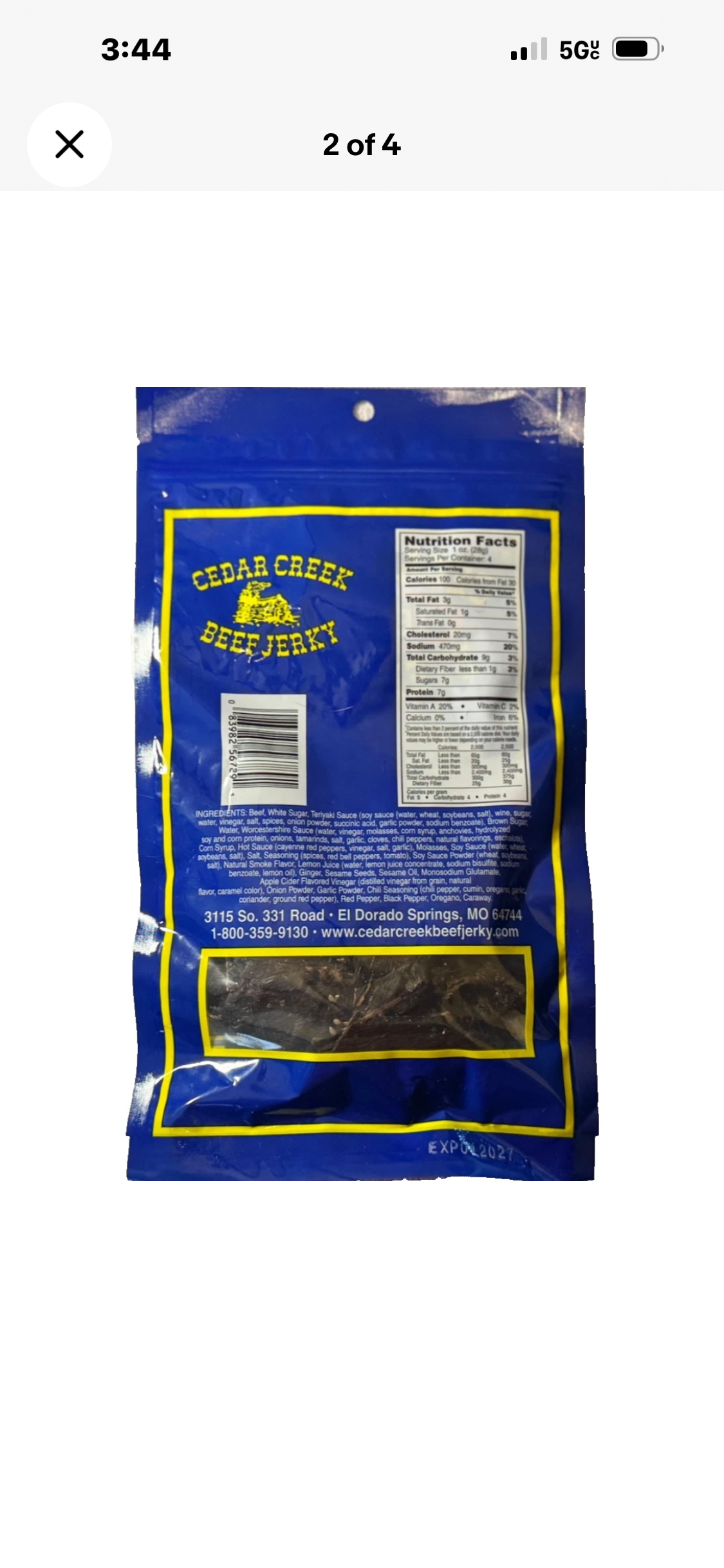 6 - 4 OZ bag, Cedar Creek Teriyaki Beef Jerky, Old Fashioned, No Preservatives