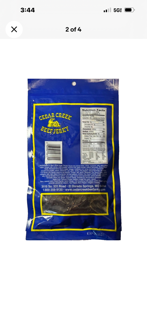 6 - 4 OZ bag, Cedar Creek Teriyaki Beef Jerky, Old Fashioned, No Preservatives