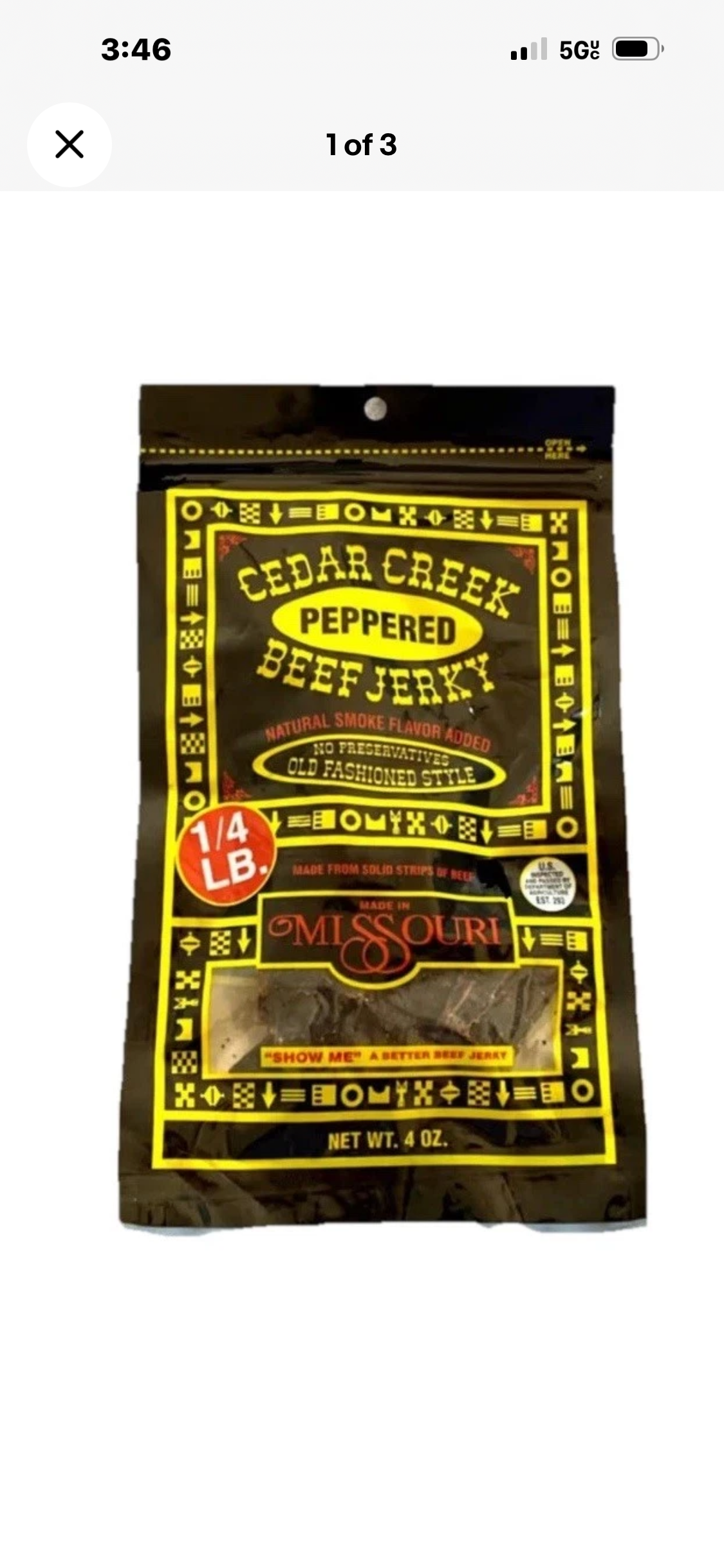 6 - 4 OZ bag - Cedar Creek Peppered Beef Jerky, Old Fashioned, No Preservatives