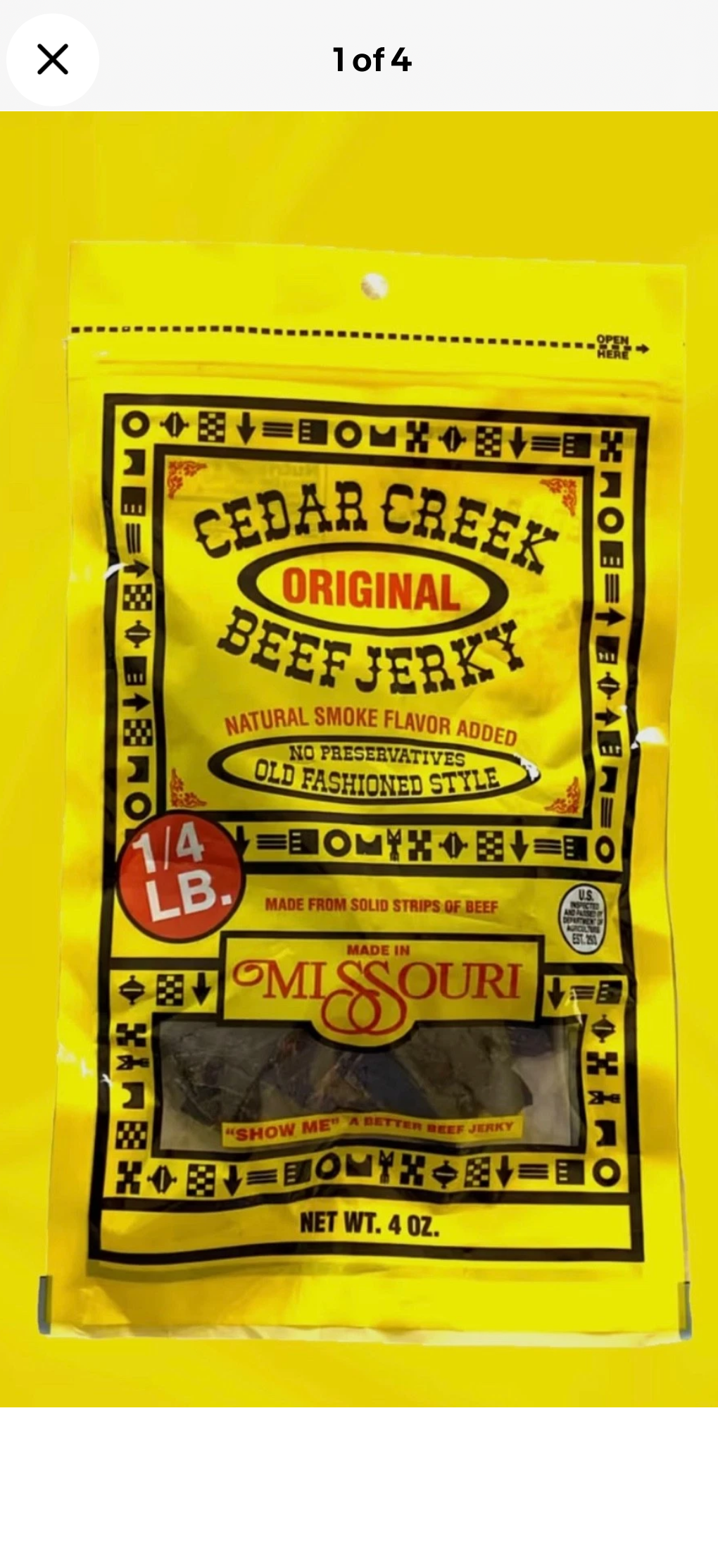 6 - 4 OZ Cedar Creek Original Beef Jerky, Old Fashioned Style Dry Jerky, No Preservatives