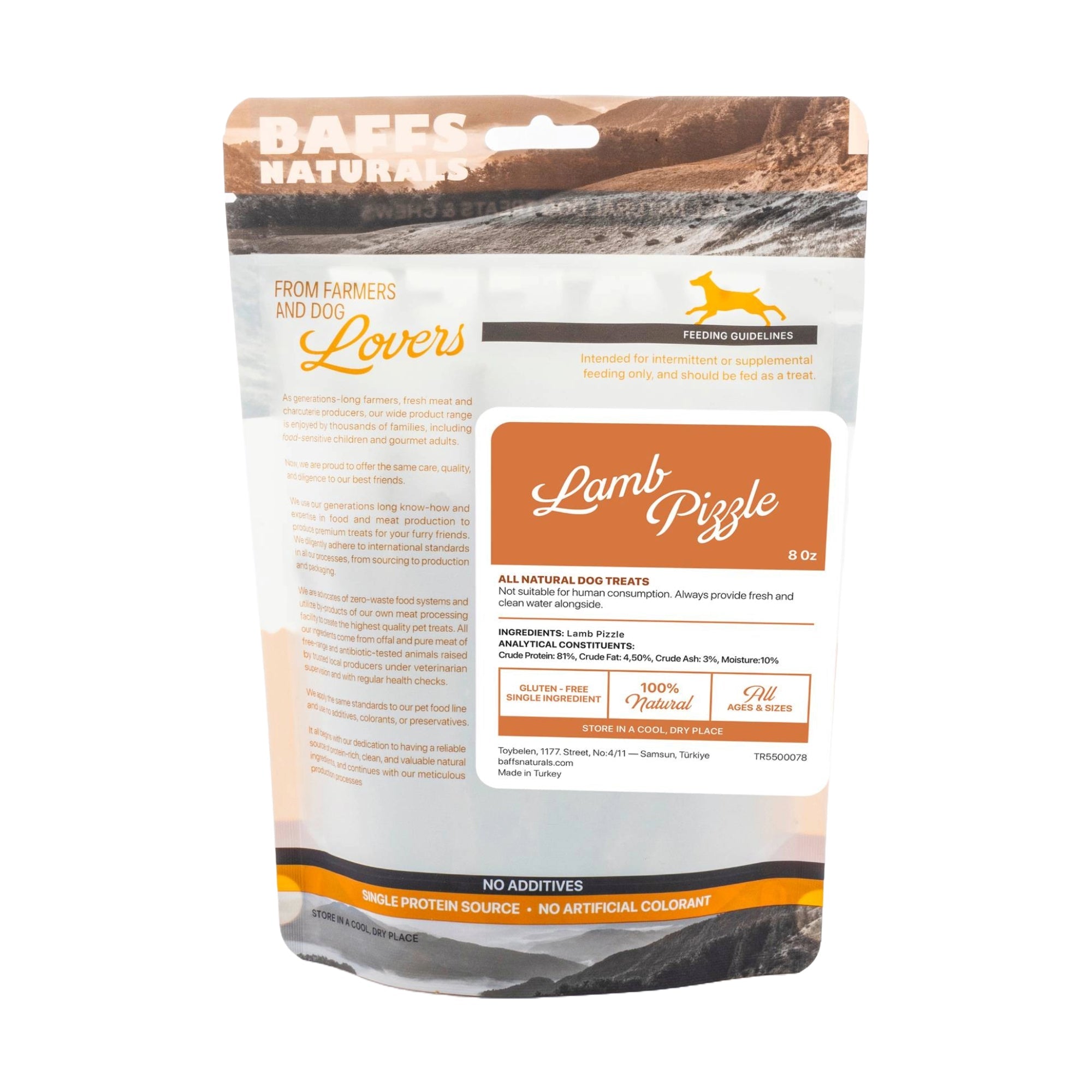BAFFS NATURALS All-Natural Premium Lamb Pizzle Dog Chews – (8oz Bag)