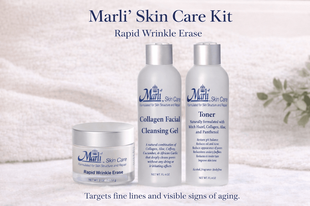 Rapid Wrinkle Erase Marli Complete Skin Care Kit (With Rapid Wrinkle Erase Cream, Collagen Facial Cleanser Gel, & pH Balancing Toner)